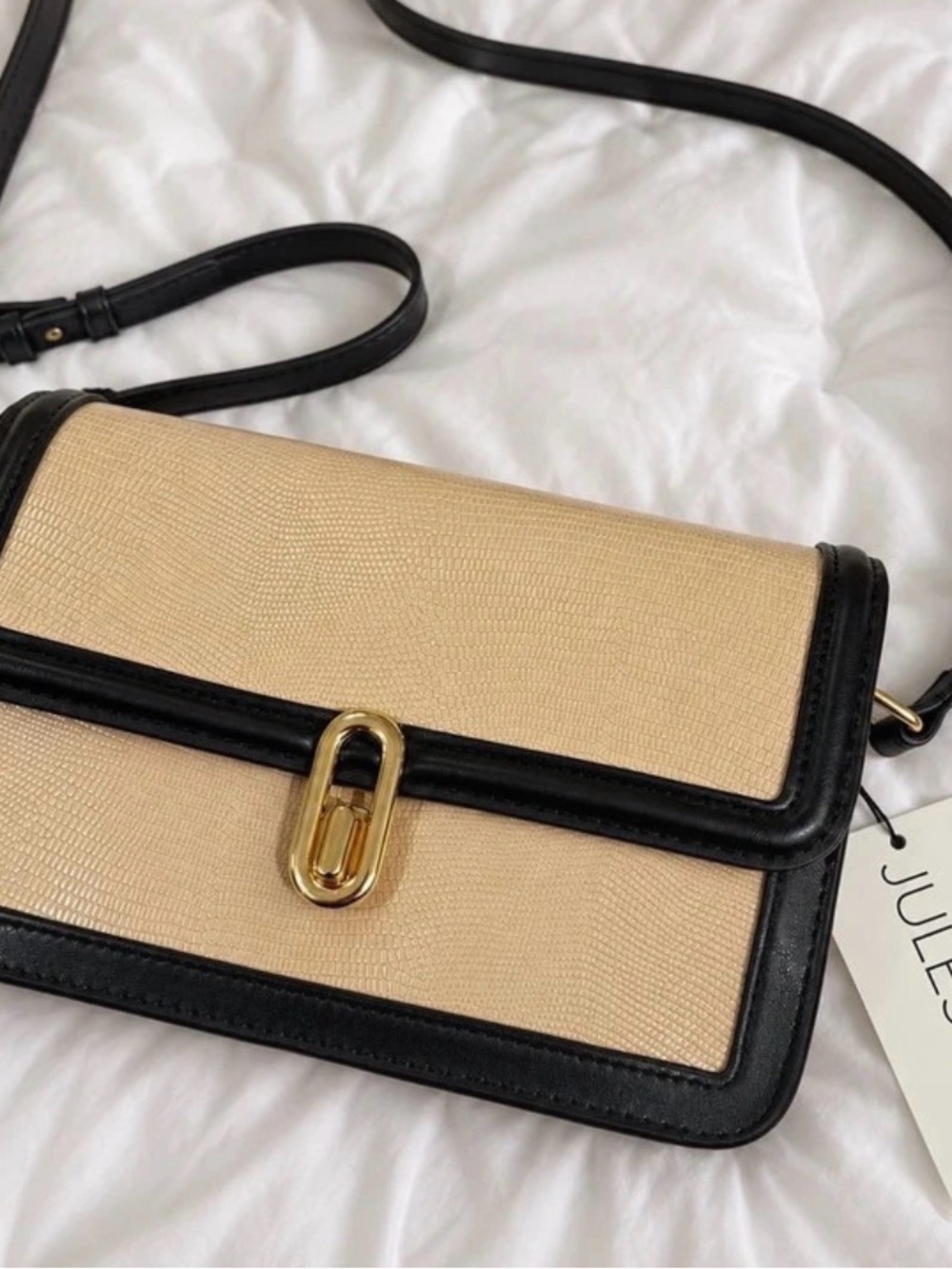 JulesTwo-Tone Beige and Black Crossbody Bag